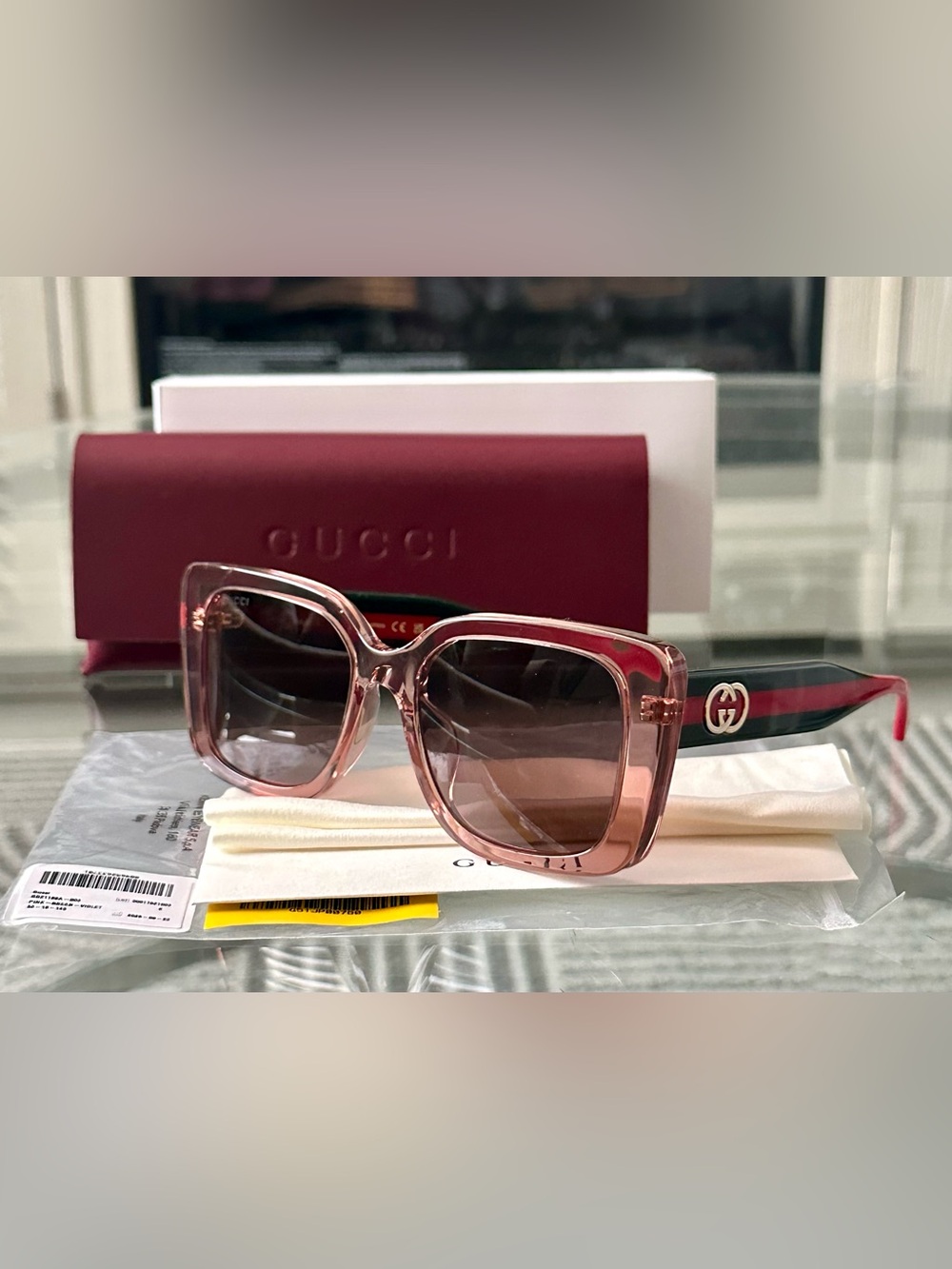 New GUCCI Sherry-line Violet Square Ladies Sunglasses - Picture 3 of 7